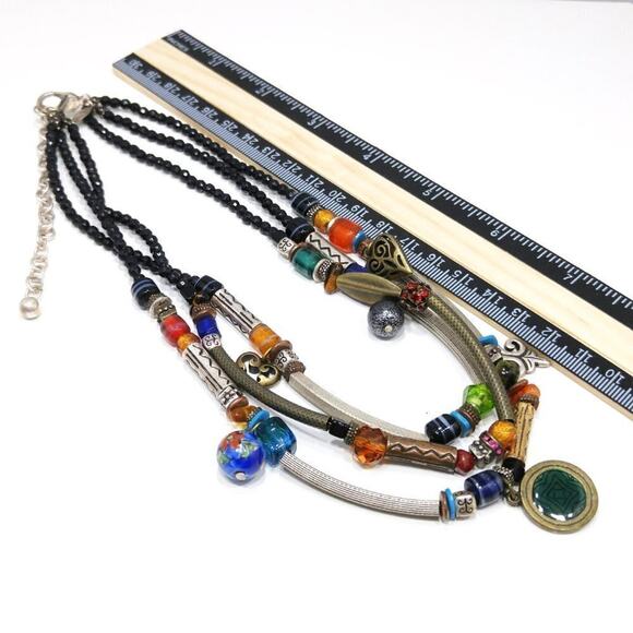 Chico's Three Strand Multicolored Charm Bead Boho Necklace, 20 Inches - Picture 7 of 8